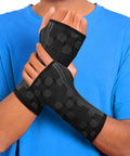 Person wearing Wrist Support Sleeves Pair For All Day Pain Relief, Medical Grade Compression For Carpal Tunnel, Arthritis, in Midnight Black