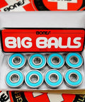 Front view of Bones Big Balls skateboard bearings eight-pack with blue shields and silver inner rings