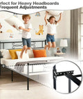 Kids jumping on bed with Rock Solid Heavy Duty Headboard Brackets For Adjustable Bed Bases Extra Thick Carbon Steel Mounts