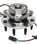 Beefed Up 4WD Front Wheel Bearing Hubs Kit With CV Axle Nuts For 1999-2004 Chevy Silverado, close-up view with ABS wiring