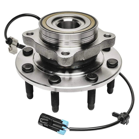Beefed Up 4WD Front Wheel Bearing Hubs Kit With CV Axle Nuts For 1999-2004 Chevy Silverado, close-up view with ABS wiring