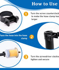 Eoppen 34-piece fuel line clamp kit, 8–18 mm black hose clamps for diesel/petrol pipes; how-to usage diagram