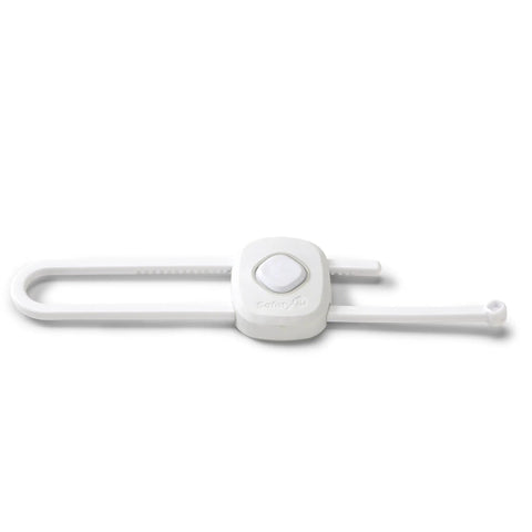 OutSmart Slide Lock Four Pack Kidproof Cabinet And Drawer Latches Easy One Hand Operation No Drilling Required Hidden Button Design White Pack Of 4 For Safer Home shown flat on surface