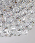 Close-up of crystal beads on Lit Crystal Raindrop Chandelier Flush Mount Ceiling Light With G9 Base Modern K9 Crystal Beads Chrome Finish Sleek Pendant For Dining Room Living Room Bedroom Easy Install 11 Inch High By 16 Inch Wide