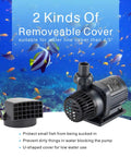 Front view of Hygger 800 GPH submersible water pump with external outlet and mesh intake, black plastic