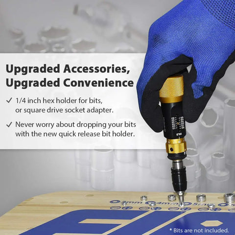 Pro Grade Ultra Precision Torque Limiting Screwdriver For Electronics And Delicate Gear shown with quick-release bit holder