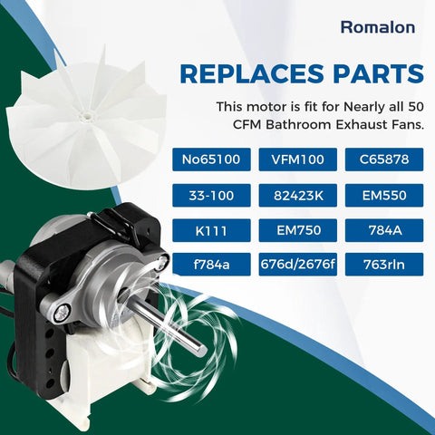 Universal SM550 Bathroom Exhaust Fan Motor Replacement Kit 120V 3000 RPM 50 CFM product with compatible model list