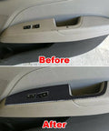 Before and after installation of Four Piece Carbon Fiber Color Door Window Control Panel Cover Trim for Hyundai Elantra 2017-2020