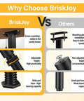 Why Choose BriskJoy comparison infographic showing advantages of adjustable bed frame support legs, featuring height adjustability and stability.