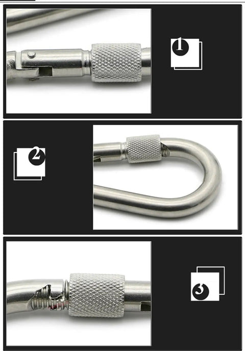 Close-up view of Top Tier 304 Stainless Steel Double Ended Swivel Eye Hook details with knurled grip for secure fastening.