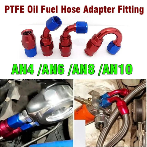 Snag These Premium AN4 Aluminum Hose End Fitting Kits For Your Rig Featuring Zero Four Five Ninety Degree Swivels And Precision Machined Tolerance Fittings Perfect For Brake Air Fuel Or Engine Pipelines With Color Coded Red Blue Options And Universal PTFE oil fuel hose adapter fitting, AN4 aluminum, red and blue, 90-degree swivel