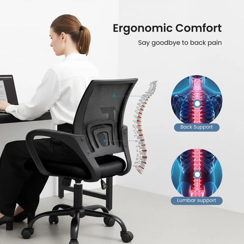 Ergonomic Mid Back Mesh Office Chair With Lumbar Support All Day Comfort For Work From Home Height Adjustable Seat