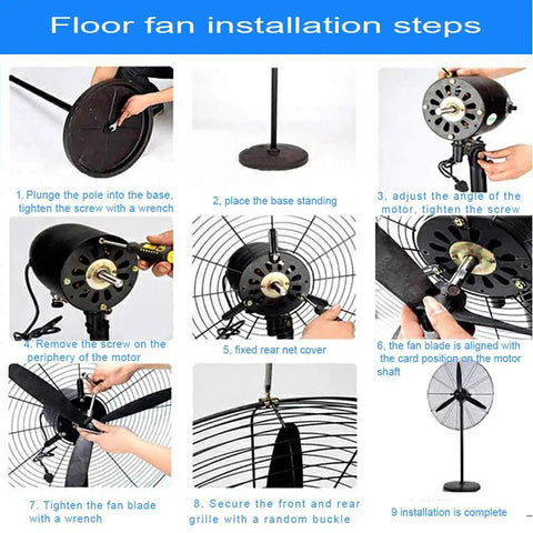 Floor fan installation steps for Heavy Duty Industrial Oscillating Tower Fan With Three Speed Big Time Airflow And One Click Auto Swinging Head Built Like A Tank For Workshop Shifts And Backyard Hangouts In Matte Black.