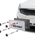 Stainless Steel License Plate Frame Holder No Obstruction For 6x12 Inch Car Tags Fits SUV Truck Trailer Front Or Rear Bumper With Screw Accessories Built Tough Bracket, shown with a car bumper.