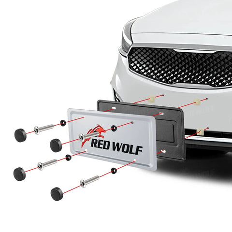 Stainless Steel License Plate Frame Holder No Obstruction For 6x12 Inch Car Tags Fits SUV Truck Trailer Front Or Rear Bumper With Screw Accessories Built Tough Bracket, shown with a car bumper.