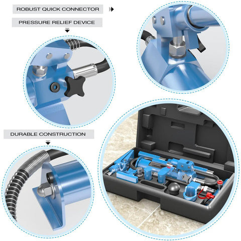 10 Ton Porta Power Hydraulic Kit With 17 Piece Ram Set, Carrying Case And Gloves, Built Tough Auto Body Frame Repair Kit For Cars, Trucks And Farm Machinery