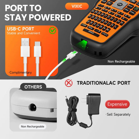 USB-C port illustration for Slick One Touch Cable Wire Label Maker With Heavy Duty Tapes And No Fuss Quick Setup.
