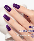 Close-up of manicured nails with Eggplant Purple Gel Nail Polish 0.5 Fl Oz Soak Off UV LED Safe Formula Free Of HEMA And TPO Toxin Free