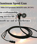 Aluminum Spool Gun For Easy Aluminum Welding With 5M Cable DC24V Fits Miller 210 Spoolmate 3035, shown with sparks in background.