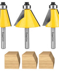 Three Piece Chamfer Router Bit Set For Woodworking, One Quarter Inch Shank, One Inch Cutting Length, Angles 15, 22.5, And 30 Degrees, Perfect For Rail And Stile Cuts On CNC Or Desktop Routers, Durable Carbide Bits