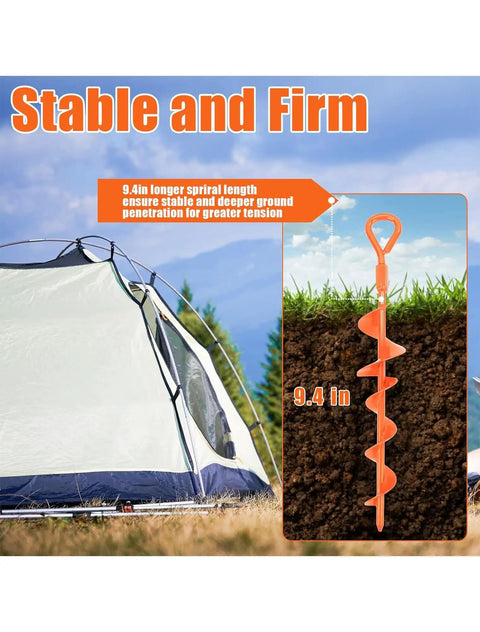 15 Inch Ground Anchors Screw In Stakes 6 Pack Beefy Heavy Duty Spiral for tents showing deep penetration in soil