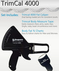 Trimcal 4000 Must Have Body Fat Caliper Kit With Measuring Tape And Fat Percentage Chart For Men And Women Dual Spring-Loaded Calipers Black