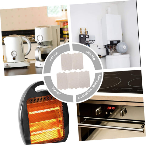 Collage of kitchen appliances with Heat Resistant Mica Plates For Microwave Ovens 5 Pack Universal Waveguide Cover Insulation Sheets
