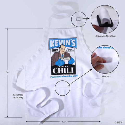 The Office Inspired Kevin's Famous Chili Cook-Off Fan Favorite Apron With Pockets And Adjustable Neck Strap 100 Percent White Cotton