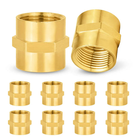 Ten Pack Brass Pipe Fittings Coupling Three Quarter Inch NPT Female To Three Quarter Inch NPT Female Connector Durable Brass