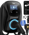 Top Tier Smooth Operator Level 2 Electric Vehicle Charger For Tesla And Most Plug In Cars Slick J1772 Connector 48 Amp 240 Volt Socket with display.