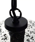 Close-up of black chain and marble accent on Modern Farmhouse Pendant Light For Kitchen Island And Entryway With Clear Hand Blown Glass Globe.