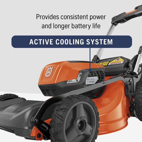 Battery Powered Self Propelled Lawn Mower With Brushless Motor For Small Yards 40V Lithium Ion Two 7.5Ah Batteries Charger Included with active cooling system