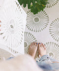 Person using Reusable 12x12 Tile Stencil Set 2 Pack For Floors Walls And Concrete, Large Boho Mandala Templates on floor