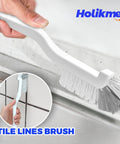 Holikme Tile Lines Brush side view with white handle and gray bristles for grout tile cleaning