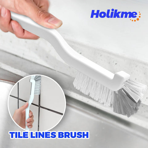 Holikme Tile Lines Brush side view with white handle and gray bristles for grout tile cleaning