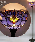 Dope Tiffany Style Floor Lamp With Blue Purple Baroque Stained Glass 71 Inch Tall Torchiere Pole Light 12 Inch Shade Antique Bronze Base Corner Uplight Decor For Living Room Bedroom Or Home Office UL Listed