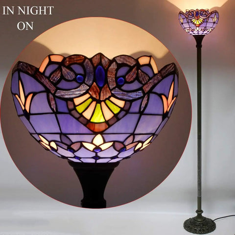 Dope Tiffany Style Floor Lamp With Blue Purple Baroque Stained Glass 71 Inch Tall Torchiere Pole Light 12 Inch Shade Antique Bronze Base Corner Uplight Decor For Living Room Bedroom Or Home Office UL Listed