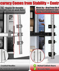 Side-by-side comparison of Dead Center Cabinet Hardware Jig With Built Tough Aluminum Template And Laser Etched Scales for accurate drilling.