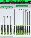 12 Piece Mechanic Pick Set With Long And Mini Picks Pro Grade Alloy Steel Non Slip Grip Rust Resistant Hook Tools For Precision Work And Quick Auto And Electronics Repairs, 4 short and 8 long picks