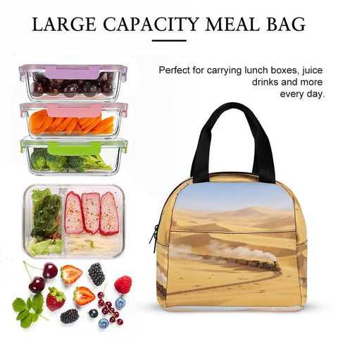 Golden Sand Desert Insulated Lunch Tote With Aluminum Lining, durable polyester, food storage containers and fruits, large capacity.