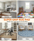 20 Pack Rug Grippers Non Slip Tape for Area Rugs in kitchen, playroom, office, and patio settings, reusable and washable.