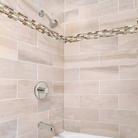 Eastport Bath and Shower Trim With Valve in Satin Nickel Finish No Fuss One Handle Control with modern wall tiles