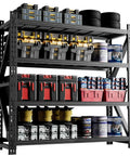 Built Like A Tank 4 Tier Heavy Duty Garage Shelving Unit Dang Sturdy 5000 Lbs Total Weight Capacity Adjustable Metal Storage Rack With Tight Locking Pins showcasing organized tools and bins.