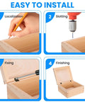 Step-by-step installation of 24 Pack Mini Antique Bronze Hinges 13x12mm 180 Degree Rotation With 96 Mounting Nails on a wooden box