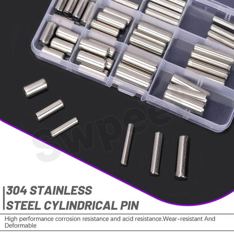 60 Piece M6 M8 M10 Dowel Pin Set In 304 Stainless Steel Dowel Pin Kit With Storage Box displayed with visible pins.