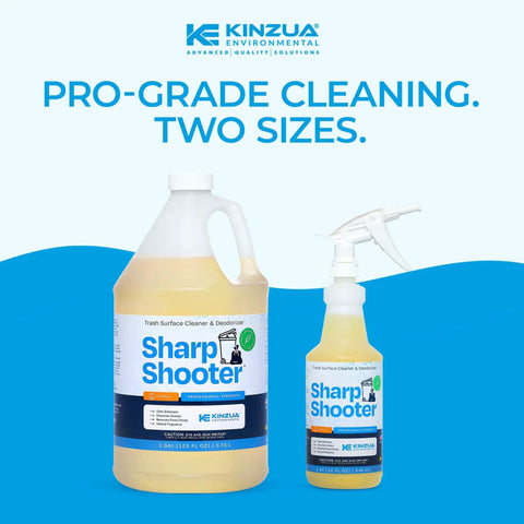 Heavy Duty Trash Can Odor Eliminator And Degreaser, Garbage Surface Cleaner And Deodorizer Foam, in two bottle sizes on display