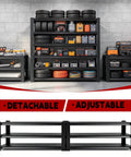 Heavy Duty Garage Shelving 6 Tier Steel Storage Rack 6000 Lbs Capacity Built Like A Tank Adjustable Metal Shelf Unit stacked with tools and tires.