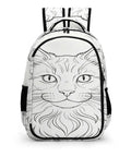 Long Fluffy Hair Feline Outline Print Unisex Backpack with durable polyester and trendy cat graphic, front view