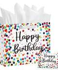 13 Inch Large Birthday Gift Bag With Tissue Paper And Card Happy Birthday Dots Streamers Gift Bag For Men Women Kids