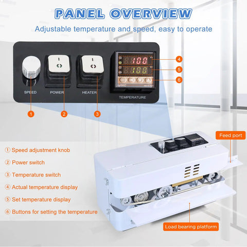 Control panel and components of Automatic Continuous Bag Sealing Machine With Digital Temperature Control And Adjustable Speed.